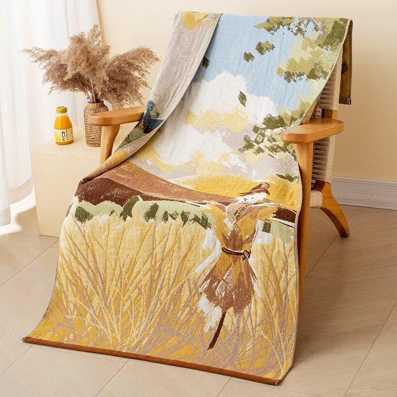 China Colored Jacquard Pure Cotton Four-Layer Gauze Bath Towel Men Women Extra-Large Adult Beach Towel Soft Absorbent