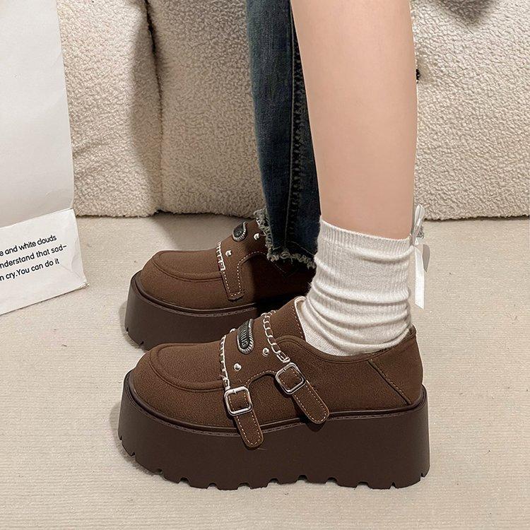 [Youshilai] Fashion Platform Loafers Women's 2025 Spring New Retro Temperament Casual Versatile Small Leather Shoes