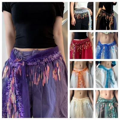 Y2K Tassels Belt Jeans Decor Sequin Waistband Fashion Jazz Dance Hip Scarf  Streetwear