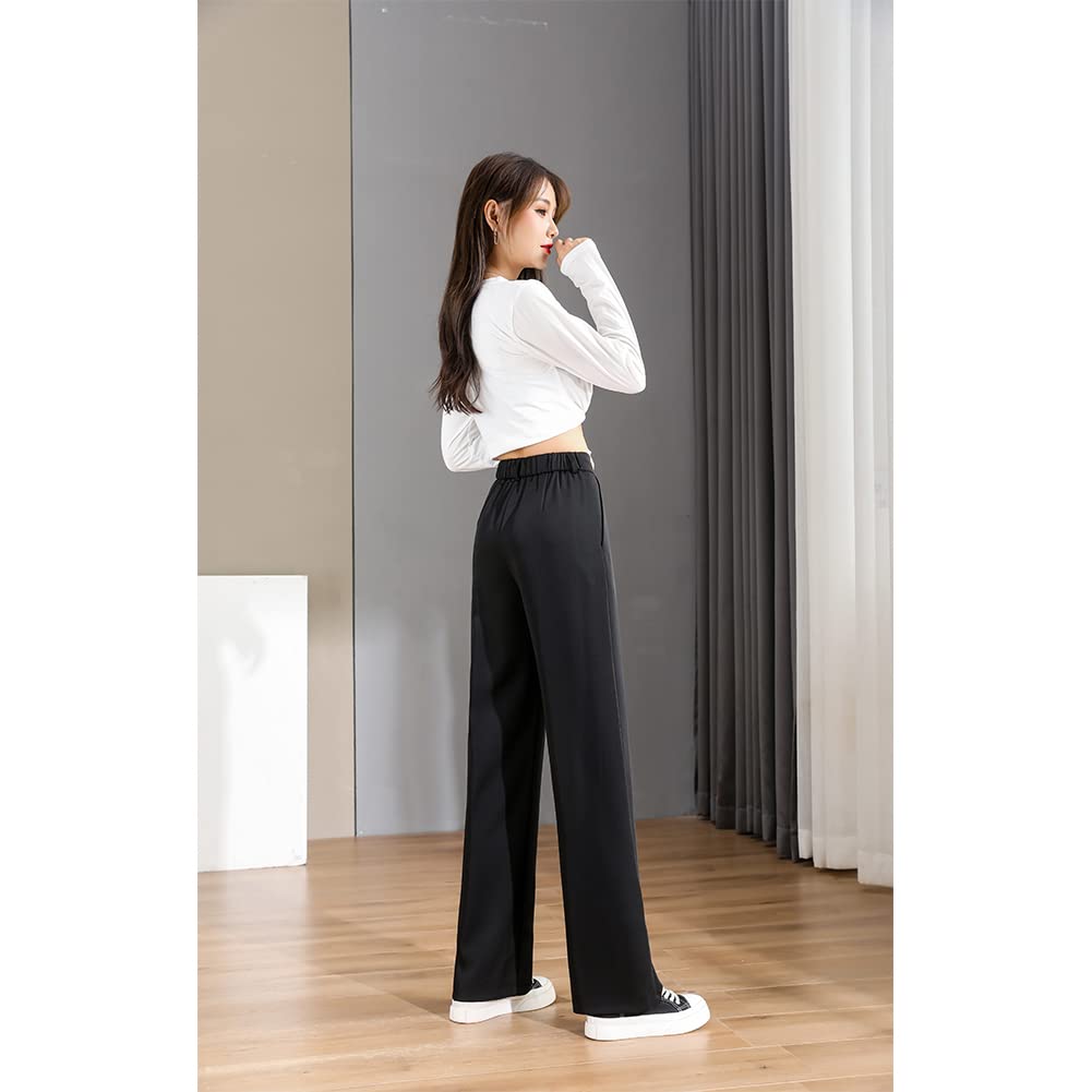 VYOOU Straight Comfortable for and Fall Size Women's Wide-Leg Pants, High-Waisted, Leg-Lengthening, Silhouette, Moisture-Wicking, Commuting, Spring,