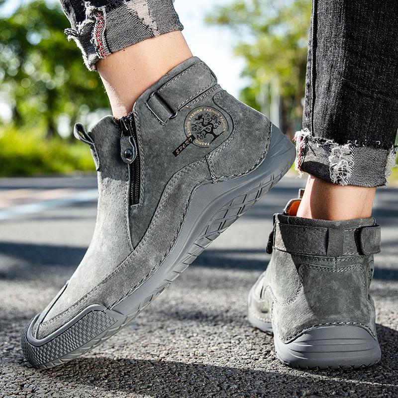 Handmade Split Leather Boots Men Shoes Comfortable Ankle Boots For Men Casual Shoes Large Size Tooling Shoes