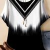 Plus Size - Women'S Short-Sleeve Round Neck T-Shirt, Featuring Classic Black And White Artistic Patchwork