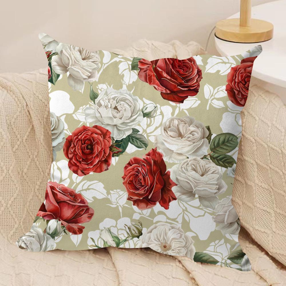 Classic Roses Flowers Cushion Cover Soft Plush Fabric DoubleSided Printed Cushion Covers for All Seasons Modern HomeDecor Gift