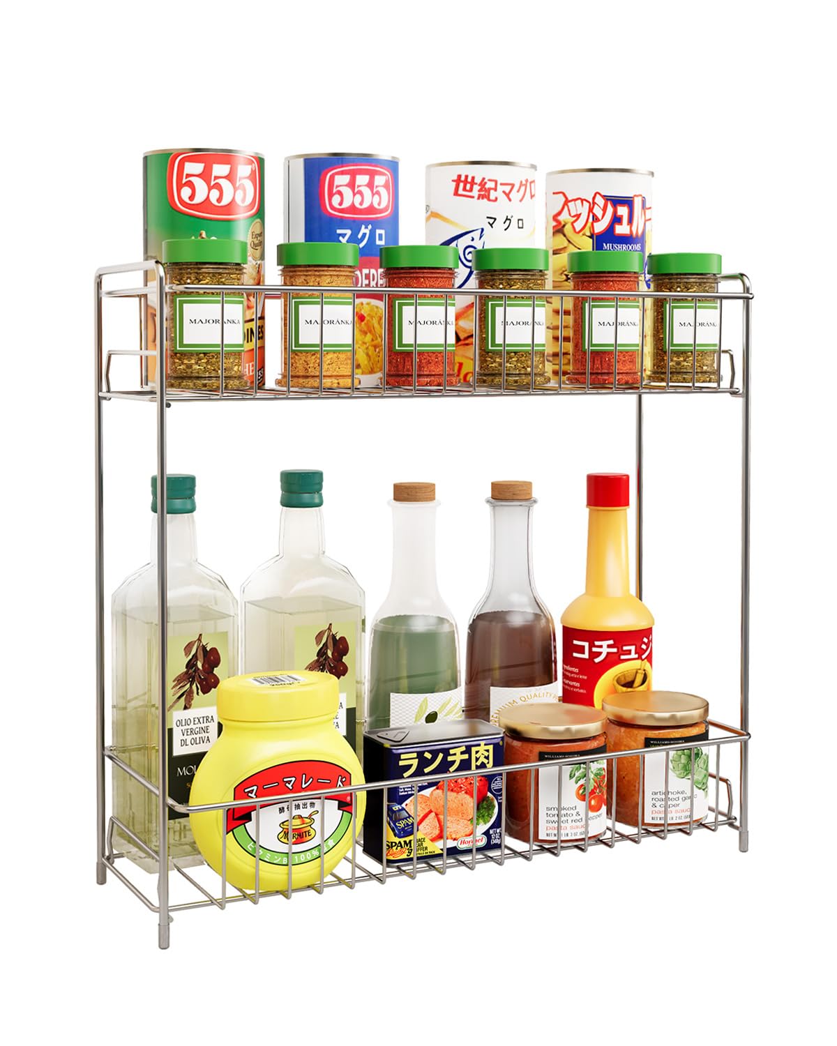Двухуровневая кухонная полка YQh, нержавеющая сталь 304, для бутылок со специями и приправами, настольная