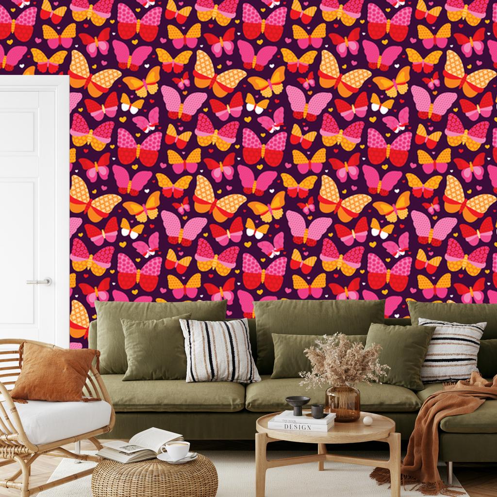 Colorful Butterflies and Dots Wallpaper for Living Room and Bedroom 50x1000