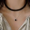 Earrings Jewelry S925 Sterling Silver Inlaid With Natural Black Agate Love Necklace Women'S Collarbone Chain Cute Sweet Versatile