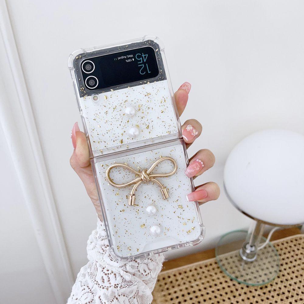For Samsung Z Flip 4 Case 3d Bow Girl Transparent Folding Phone Case For Samsung Z Flip 3 5g Zflip4 Shockproof Hard Back Cover