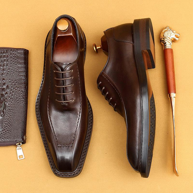 Men's On-the-Go Business Formal Leather Shoes: Soft Sole, Pointed Toe, British Retro Oxford Style.