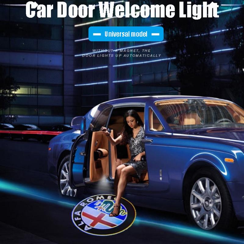 2026 Hot Sticker Car Door Wireless Welcome Light LED HD Projector Lamp Decoration For Alfa Romeo 156 159 147 4C 8C 166 Giulia G