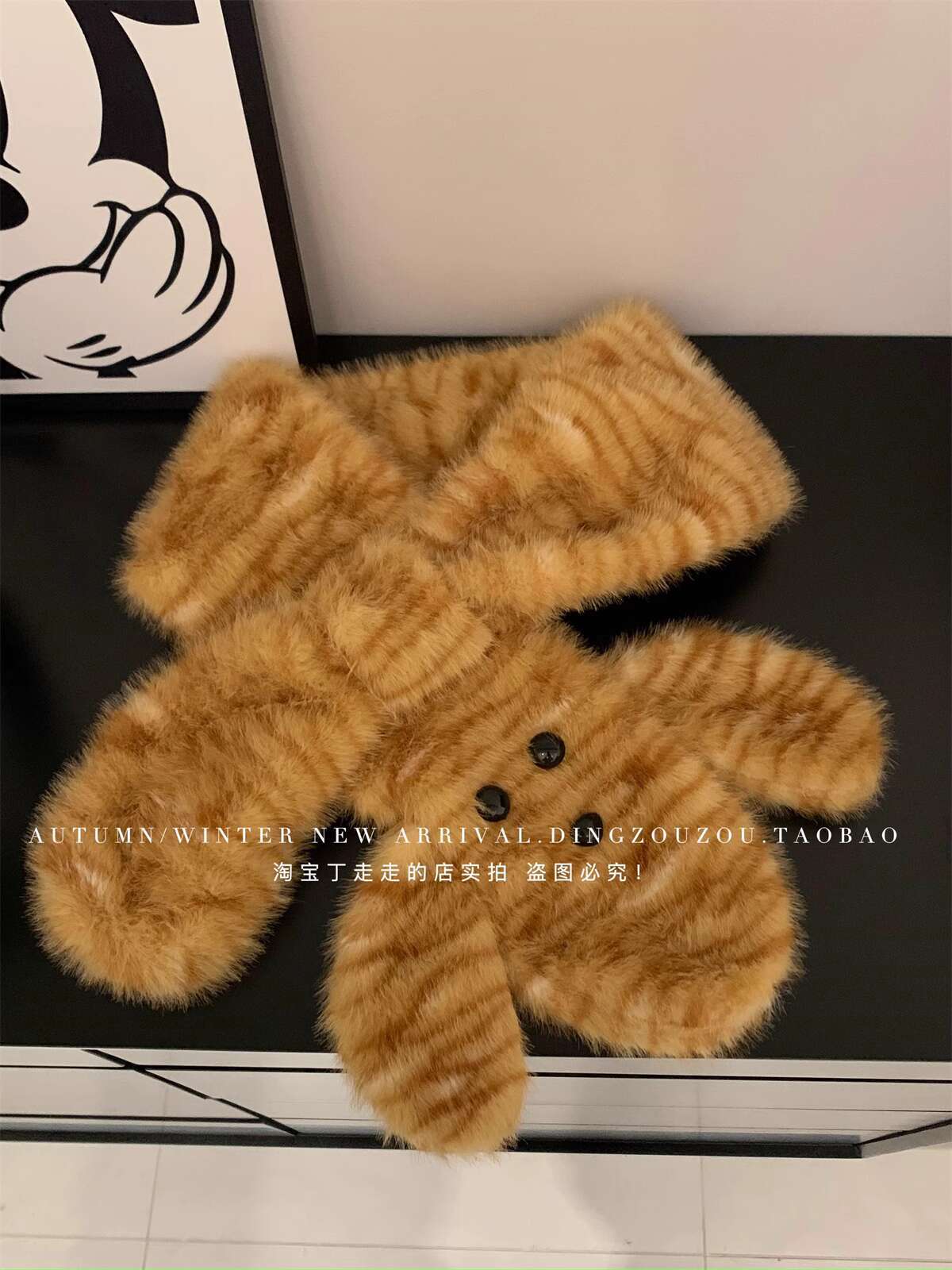 

Fluffy Faux Fur Bucket Hat For Women Little Tiger Plush Ears Fisherman Hat Winter Neck Warmer Cartoon Scarf Luxury Fisherman Hat
