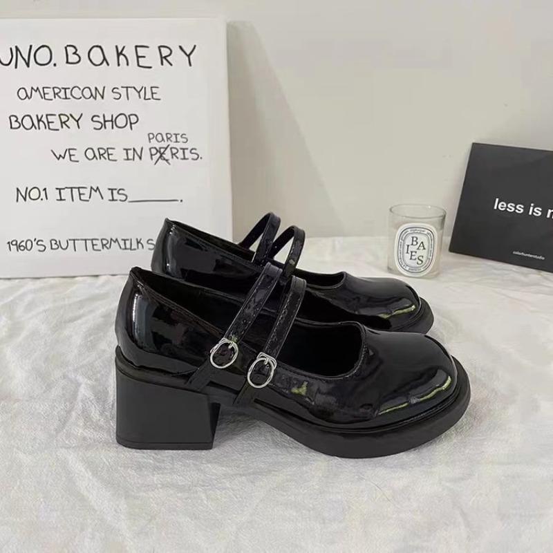 

Туфли Мэри Джейн из маленькой кожи женские новые осенние универсальные с ремешком на одной пряжке на толстой подошве и толстом каблуке туфли-лодочки на высоком каблуке 40 чёрный