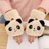 Cute Panda Flip Half Finger Gloves Imitation Rabbit Hair Warm Gloves Warm Mittens