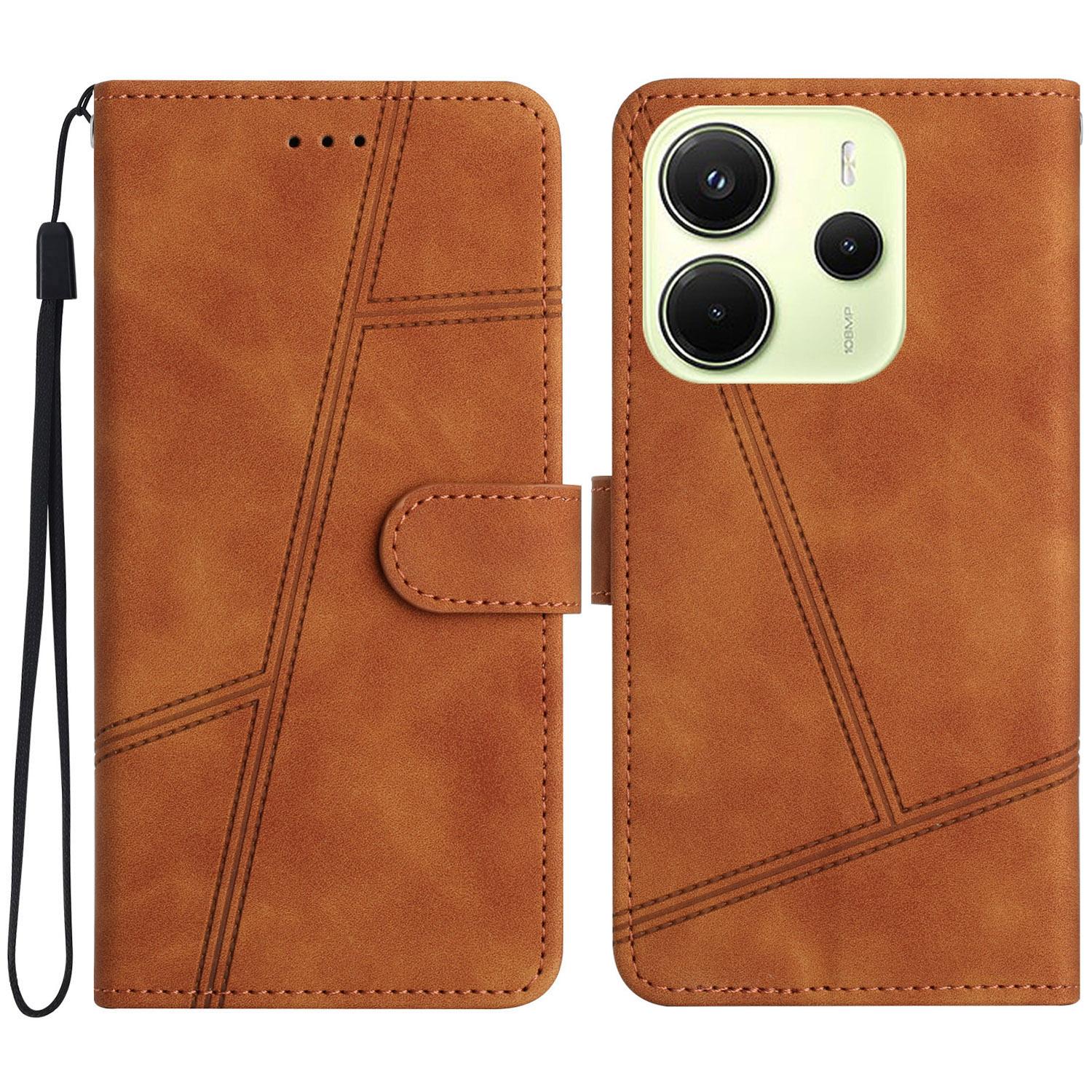 

Для Xiaomi Redmi Note 14 4G (163,25 мм) Чехол-книжка Кожаный Ретро Чехол для телефона с тиснением линий Brown