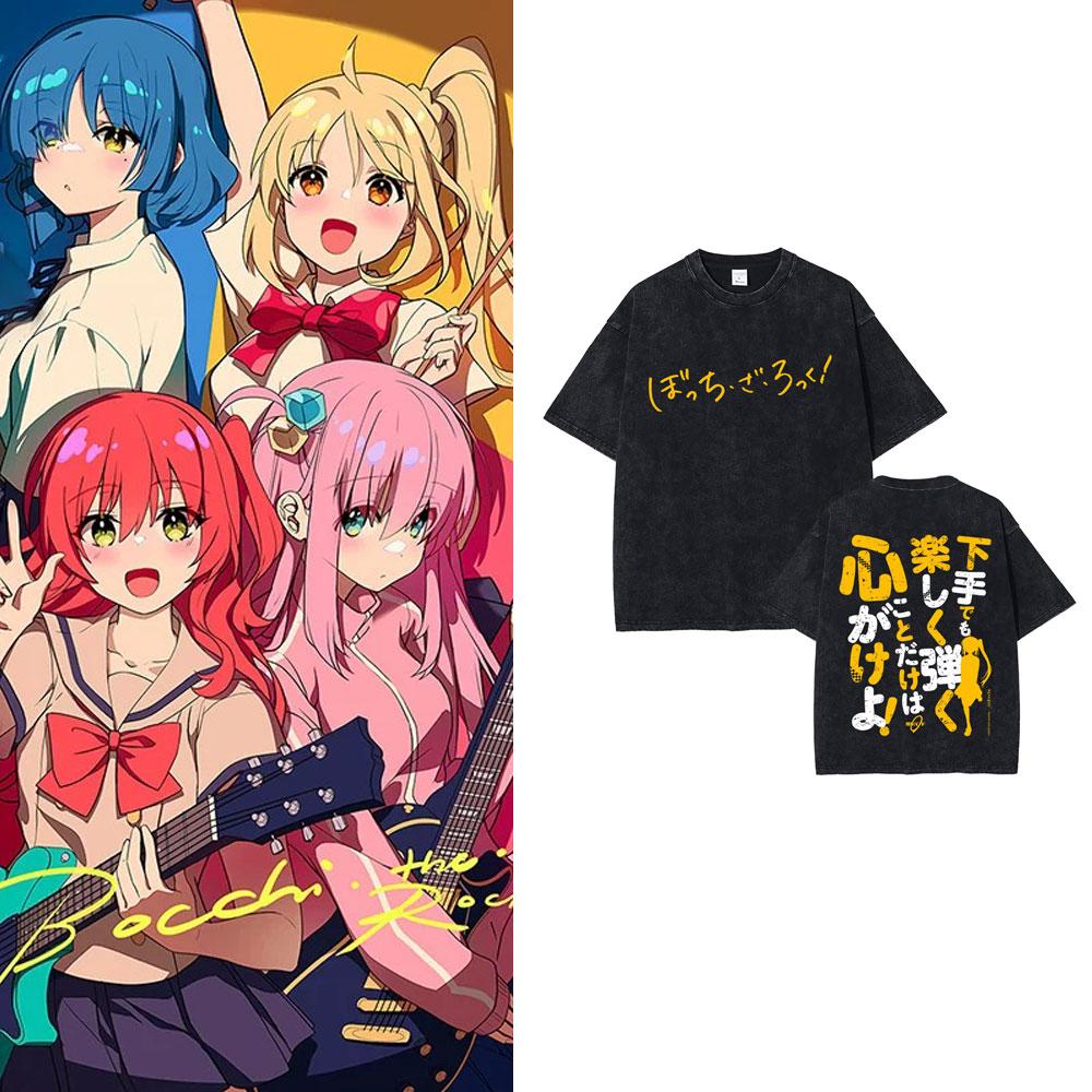 Gewaschenes Vintage Anime Bocchi The Rock Gotoh Hitori Grafik T-Shirt Herren Damen Freizeit Baumwolle Übergroße T-Shirts Streetwear Unisex