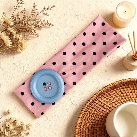 Summer Elastic Headband, Pure Color Dot Print Headband with Button Decor, Versatile Hair Accessories for Daily Party Outing Hair Decoration
