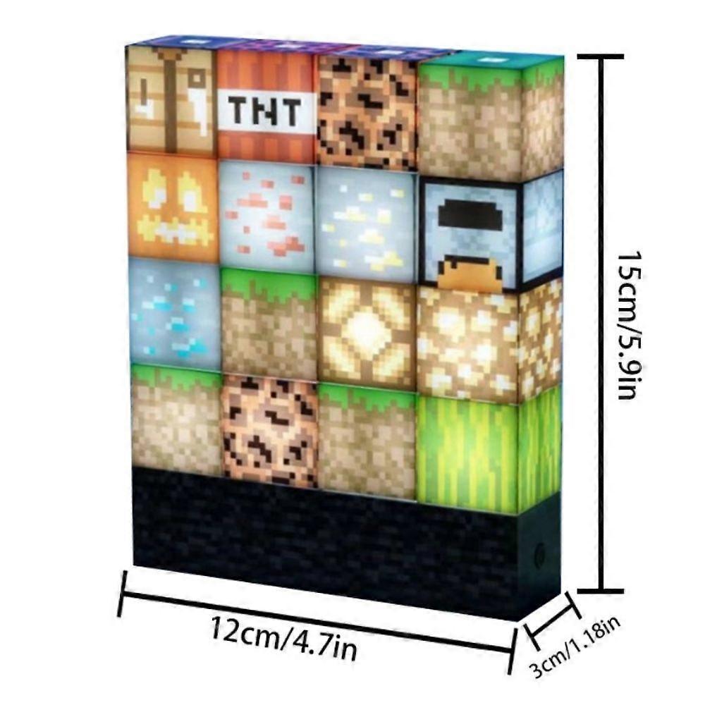 Block Building Lamp 16 Customizable Light Up Blocks - Interactive Decoration, Toy, Nightlight for Kids, Gamer Room Decor, Gaming Gift