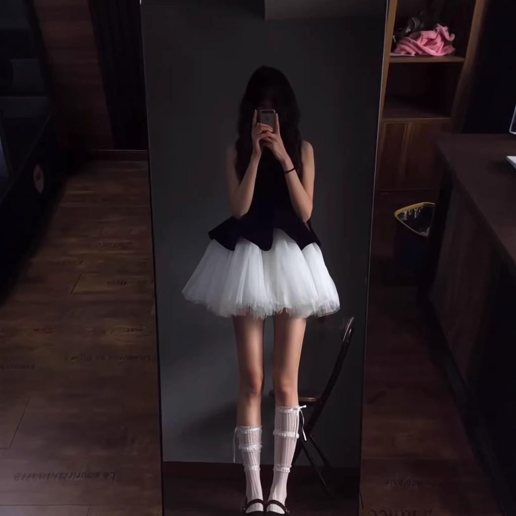 French sleeveless vest mesh splicing ballet dress new female princess style thin tutu skirt