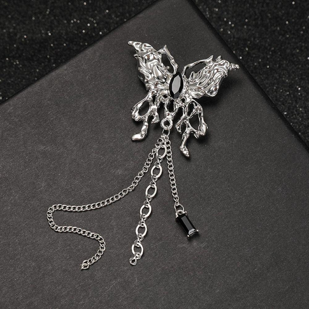 1Pair Decoration Metal Butterfly Brooches Rhinestone Butterfly Tassel Badge Pin  Suit Accessory