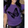 Women'S Casual Crew Neck T-Shirt with Butterfly Print, 100% Polyester Knit Fabric, Breathable & Comfortable, All-Season Short Sleeve Tee for Spring