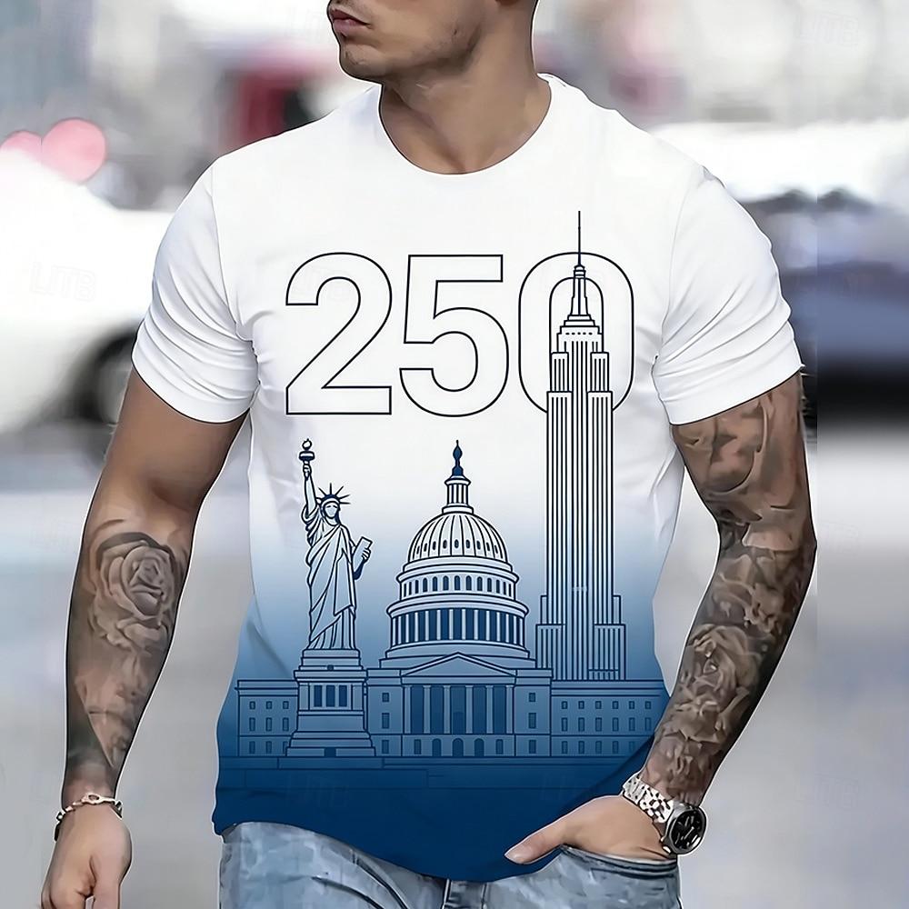 America's 250th Anniversary Men's American US Flag Eagle Statue Of Liberty T Shirt Short Sleeve T Shirt 3D Print Crew Neck Shirt