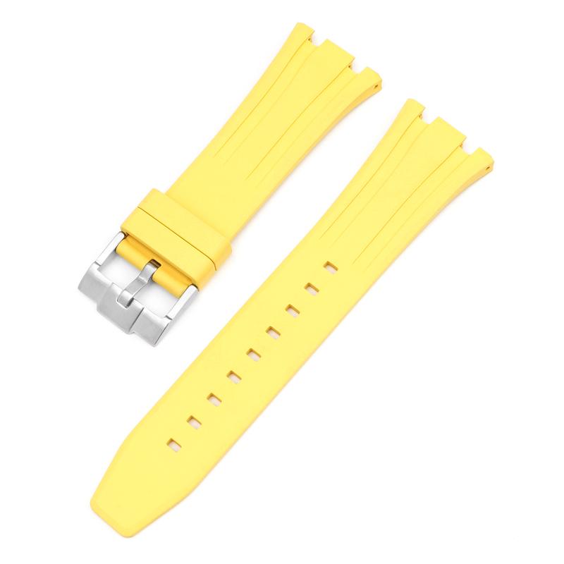 

26mm Soft FKM Fluoro Rubber Strap for AP Audemars Piguet Royal Oak 15400/15500/26331 Stainless Steel Butterfly Buckle Watch Band B жовтий