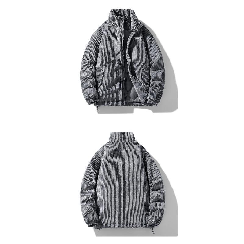 Winter Fashion Casual Parkas Men Stand Collar Solid Color Outerwear Corduroy Thicken Warm Jacket Padded Jacket