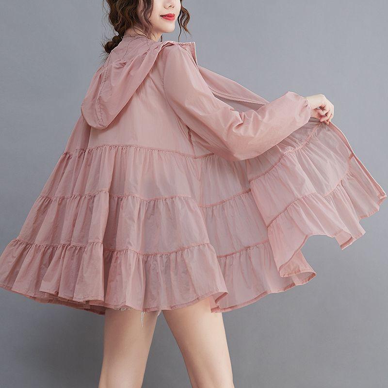 

Летняя тонкая ветровка солнцезащитная одежда средней длины дышащая рубашка куртка большого размера с капюшоном верхняя одежда M розовый