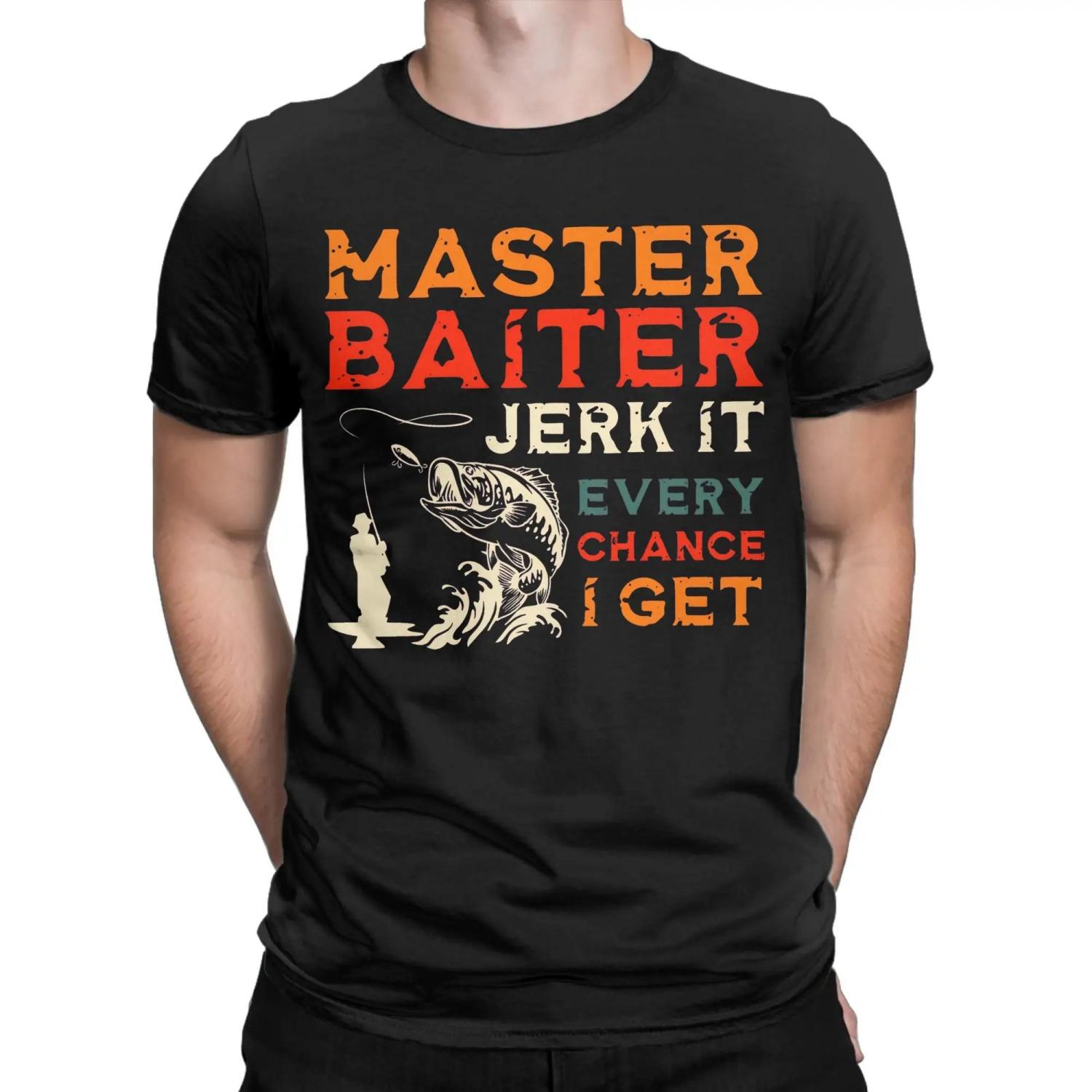 

Master Baiter Funny Fishing Joke Fisherman Humor T-Shirts Men Bass Novelty Pure Cotton Tees O Neck Short Sleeve T Shirt Clothing XXXXXL чорний
