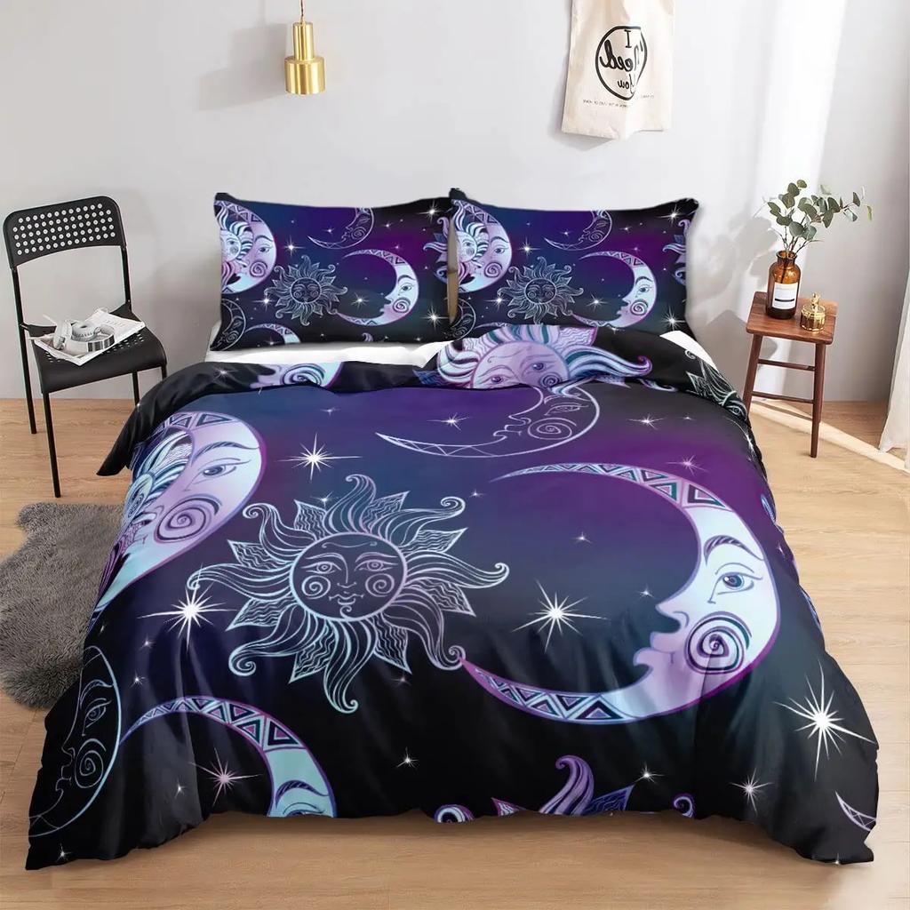 Starry Sky Night Duvet Cover Set Full Queen SizeCute Star Bedding Sets Black Galaxy Comforter Cover Set With Pillowcases 2/3Pcs
