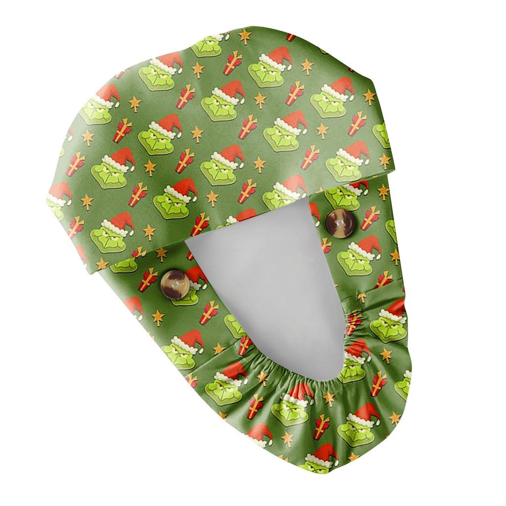 Festive Christmas Themed Adjustable Scrub Cap with Print Unisex Medical Surgical Hat with Sweatband