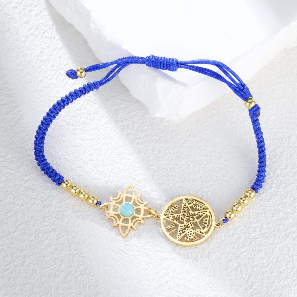 Verstellbares Tetragrammaton Pentagramm Armband für Damen Edelstahl Salomonsiegel Amulett mit Türkis Wicca Schmuck Geschenk