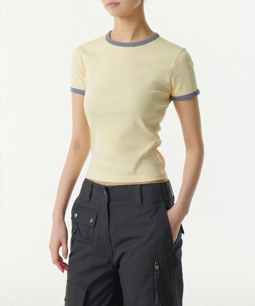 MUSINSA STANDARD WOMAN Women'S Slim Crew Neck Ringer T-Shirt [Lemon/Grey]