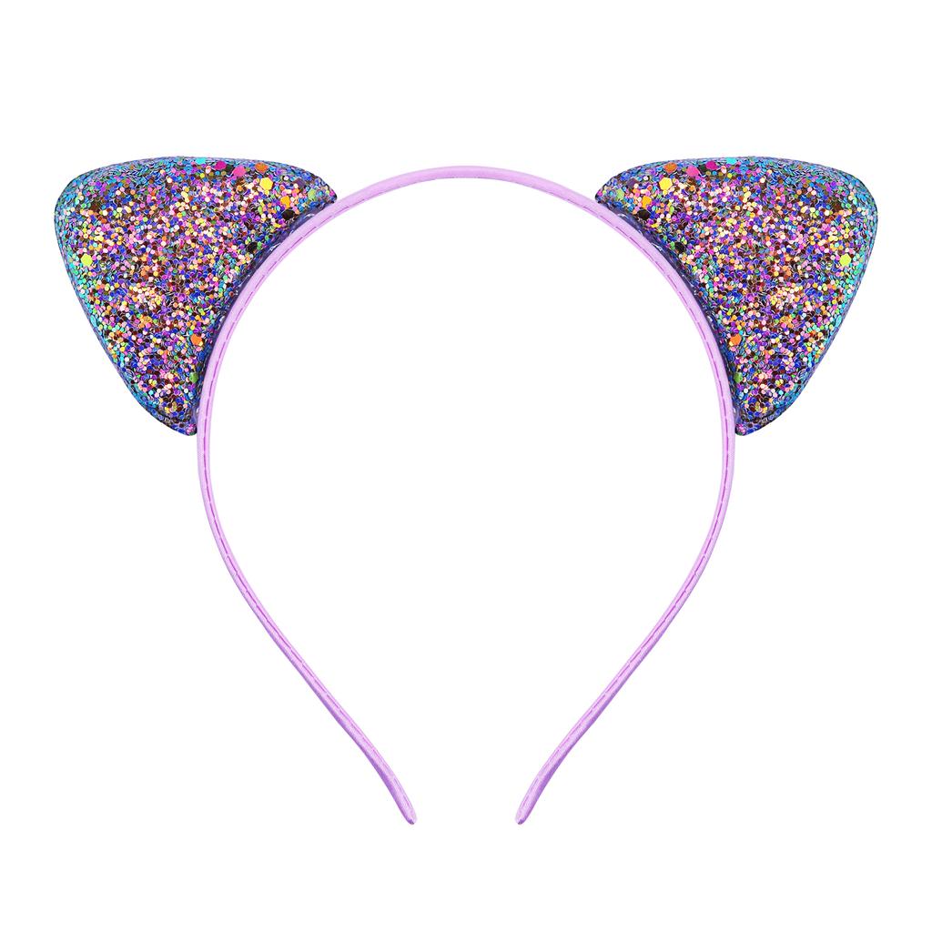 Glitter Cat Ears Headband Kitty Headband for Girls and Women Sparkly Hair Metal Hoop Shiny Hairbands Hair Accessories for Daily