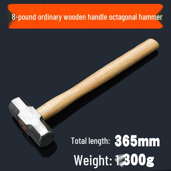 Octagonal Iron Sledgehammer with Wooden Handle - Heavy-Duty Construction and Home Use