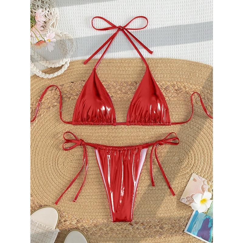 Neuer Damen-Badeanzug geteiltes Zweiteiler-Set bronzierender Stoff Nackenband sexy Bikini