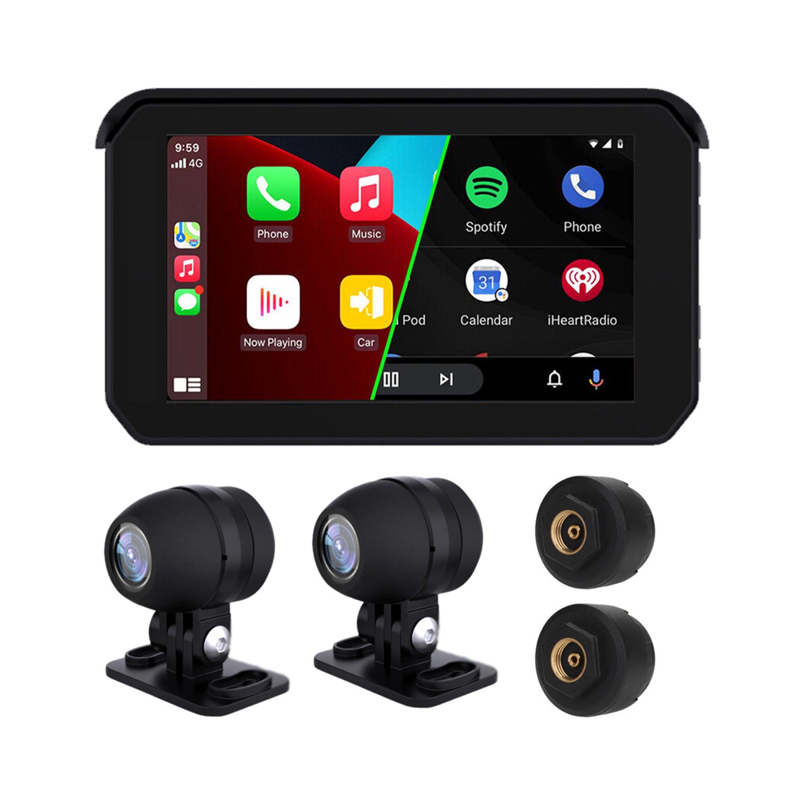 

Мотоцикл Carplay IP65 Водонепроницаемый 1080P 5-дюймовый WiFi беспроводной Android-Auto DVR монитор Видеорегистратор Навигация для мотоцикла чёрный
