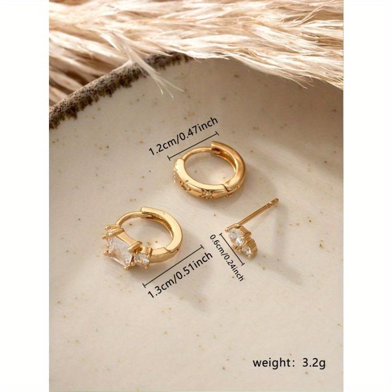 3pcs/Set Elegant Cubic Zirconia Cross Stud & Dangle Earrings Set, Copper Hoops, Everyday Casual Accessories, Holiday Gift For Women