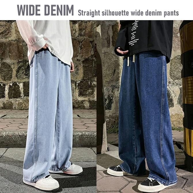 Arcade Elastic Waist Denim No Front Easy Loose Straight Wide Leg Waist Size Black Men's Pants, Opening, Pants, Spring/Summer, Jeans, Pants, Free, M,
