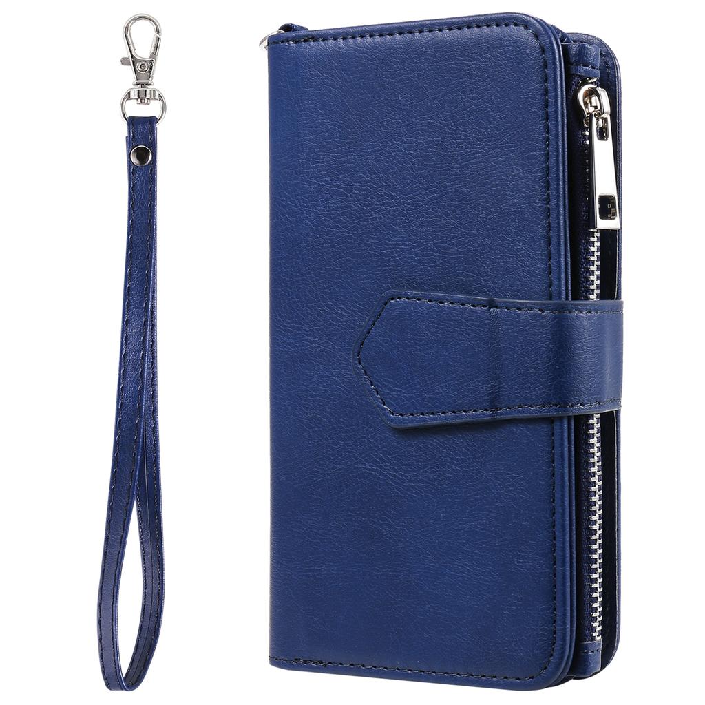 For iPhone 16 Pro Magnetic Leather Case Mobile Cover with Detachable Zipper Wallet Strap