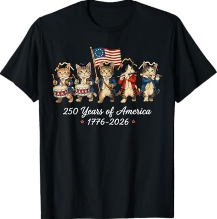 250 Years of America Cats Patriotic Cat Lover T-Shirt XL