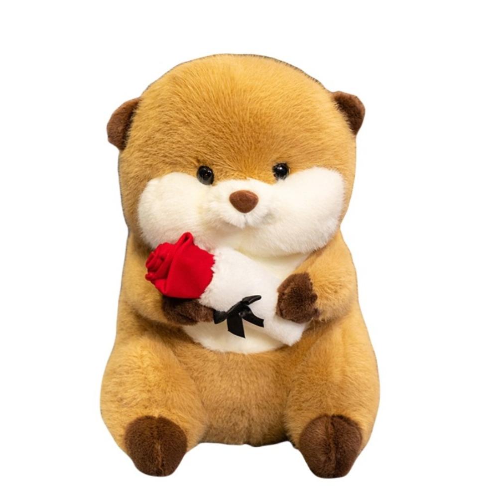 

Lifelike Brown Otter Plush Toy With Rose Flower Simulation Otter Toy Doll Children Girl