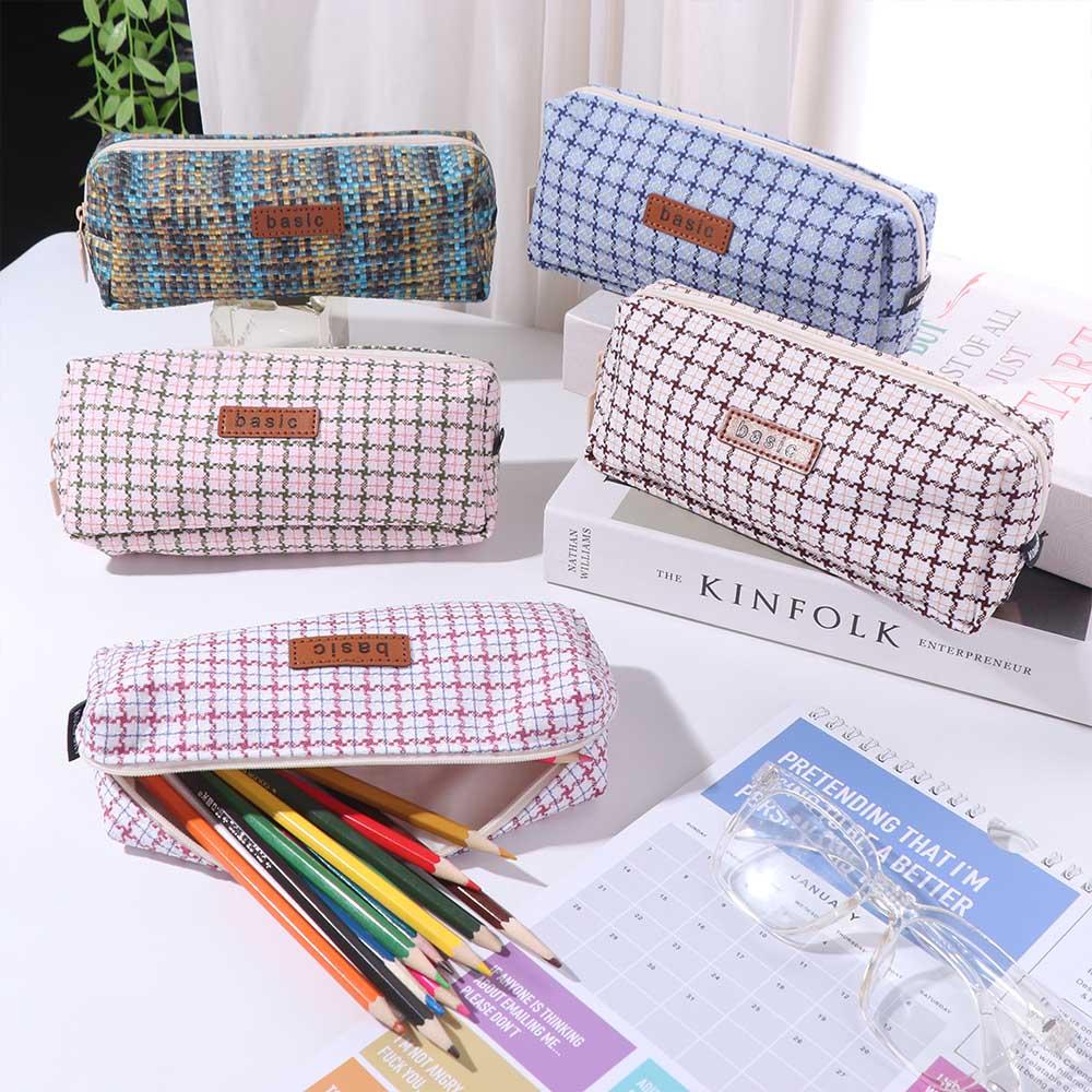 INS Simplicity Woven Pencil Case Kawaii Pen Bag Portable Cosmetic Storage Bag Travel