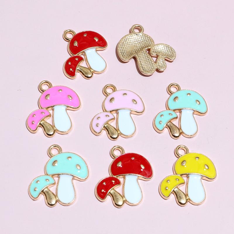 20pcs Enamel Mushroom Charms Pendant 19x19mm Alloy Metal DIY Jewelry Making Accessories for Earring Bracelet Necklace Finding
