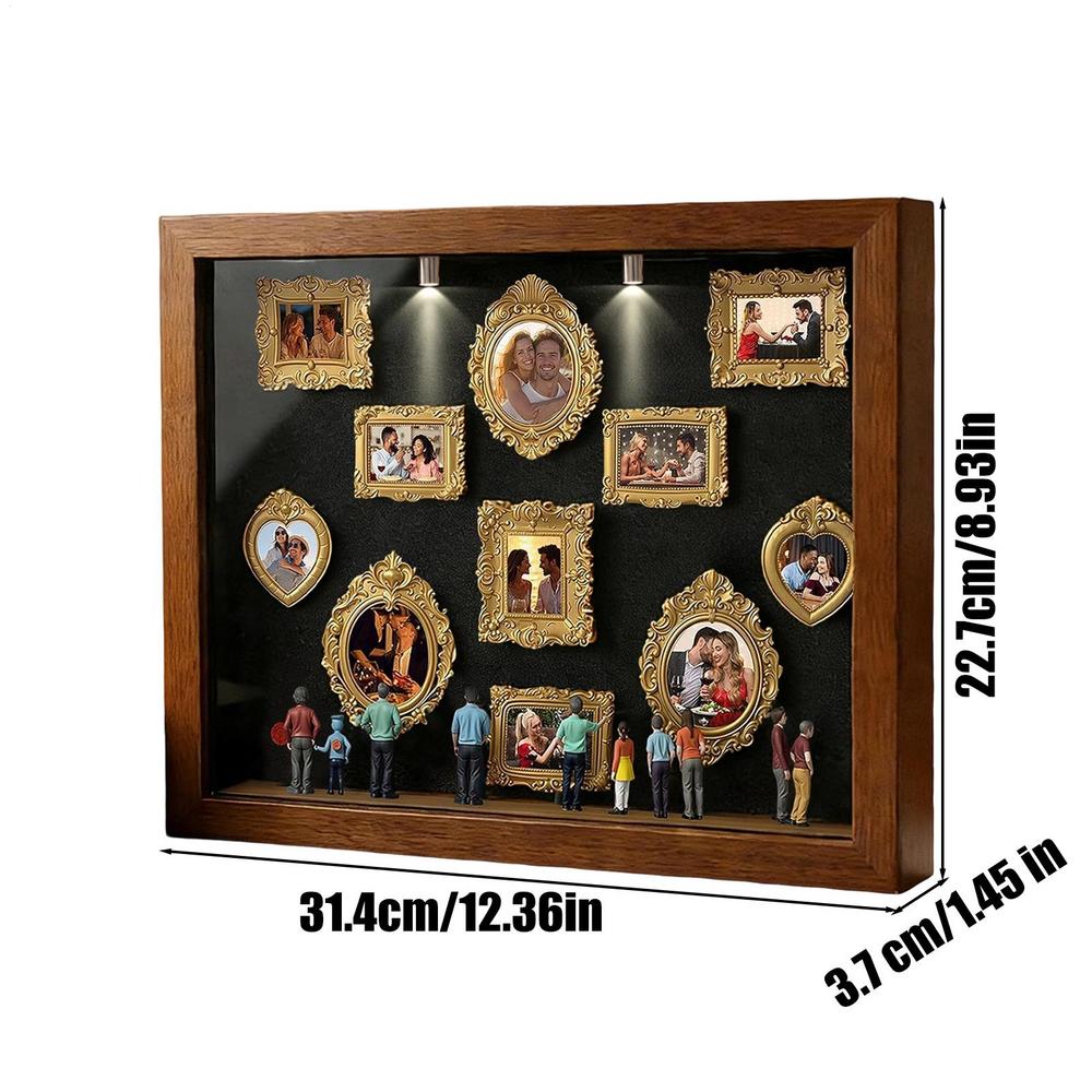 DIY Silhouette Box Memory Photo Case with LED Light 11 Pieces Miniature Desk Photo Frame with 8 Figurines for Tabletop Decor