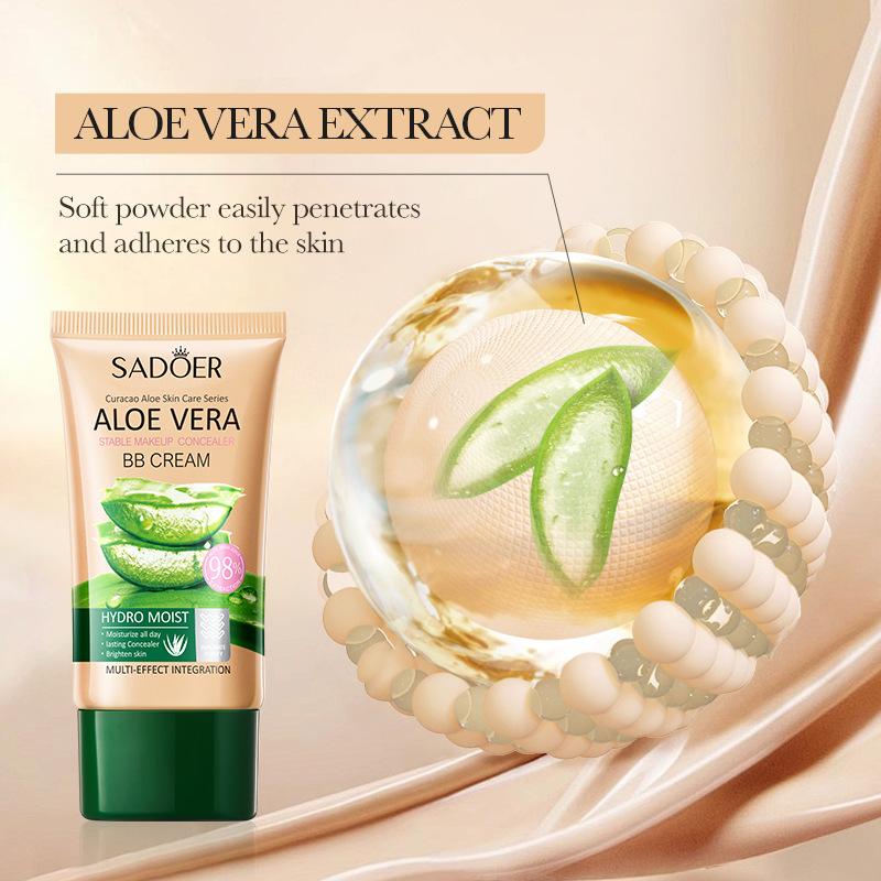 Aloe Vera BB Cream – Feuchtigkeitsspendende und kaschierende Foundation, wasserfest, leichte Deckkraft, für alle Hauttypen, feuchtigkeitsspendende Formel mit Aloe-Extrakt