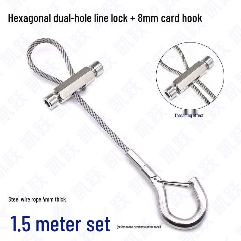 Adjustable Steel Wire Rope Safety Lanyard with Locking Snap Hook for Fall Protection and Sound System Suspension, 1.5-4mm.