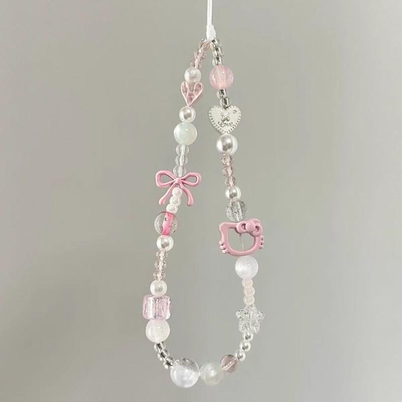 Süßer Rosa Schleifenknoten Sanrio Hello Kitty Handykette Schlüsselanhänger Anhänger Cartoon Handyhülle Kette CCD-Kamera Anhänger Zubehör