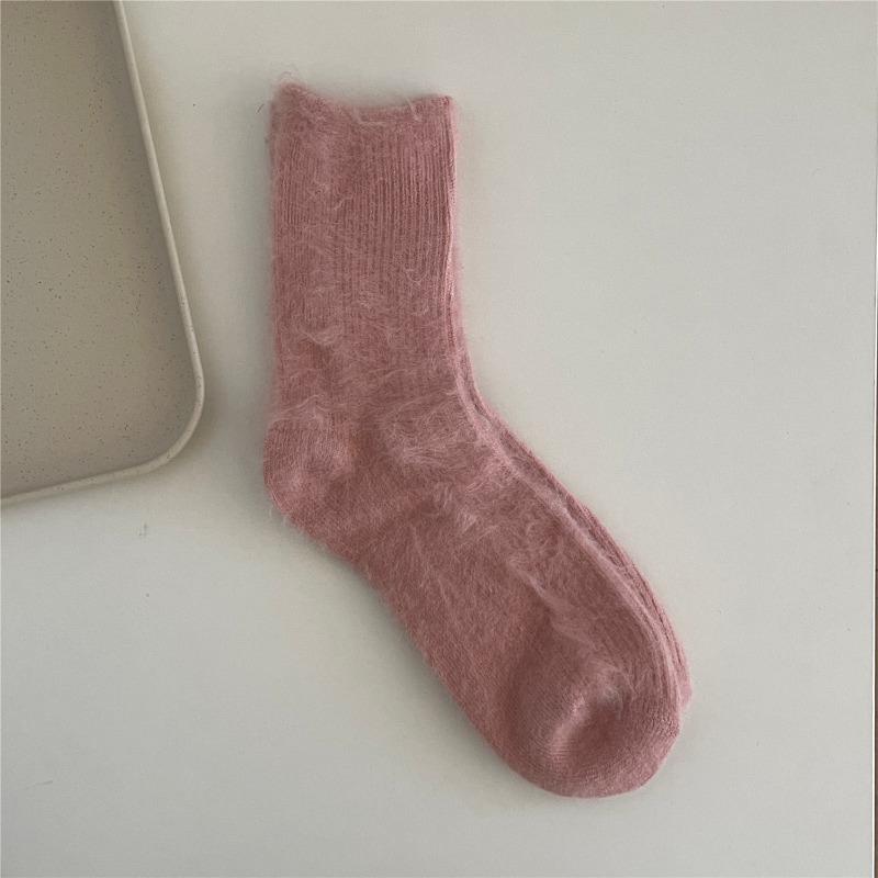 Ladies Autumn Winter Thickened Sweet Soft Waxy Solid Color Medium Tube Pile Socks