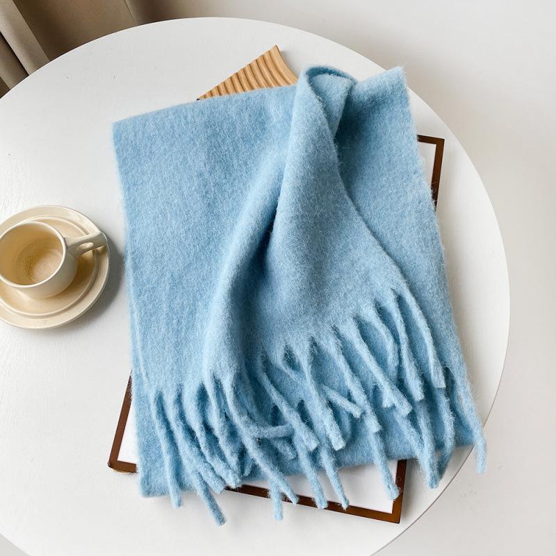 Wool Scarf Autumn And Winter Solid Color Mohair Scarf High-End Thickened Warm Fringed Shawl