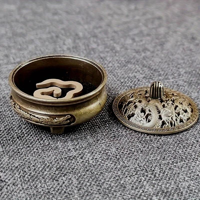 Antique brass pocket incense burner mini hollow incense ornament ancient Chinese tea table decoration dragon and phoenix